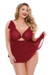 Fantasy Lingerie Curve Ruby Shoulder Tie Babydoll with Matching Panty Front