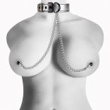 Metallic Silver Collar with Nipple Clamps