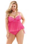 Plus Size Lingerie Curve Sasha Cami Top With Built-In Bra & Matching Side Tie Panty Front