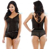 Fantasy Lingerie Sleep Nadia Geo Lace Shoulder Tie Top & Shorts Set